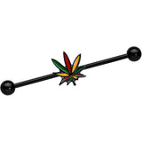 14G Black Multicolor Weed Pot Leaf Industrial Barbell 38mm