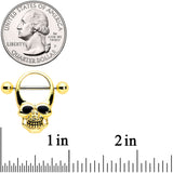 14G 1/2 Gold Tone Grinning Skull Nipple Shield Set