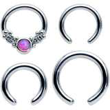 14 16G 1/4 5/16 Pink Synthetic Opal Ornate Captive Ring Set of 4