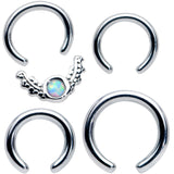 14 16G 1/4 5/16 White Synthetic Opal BCR Captive Ring Set of 4