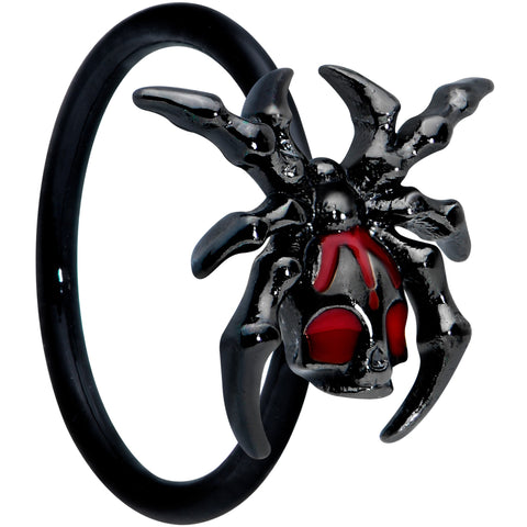 20G 5/16 Red Gem Black Spider Skull Halloween Nose Hoop