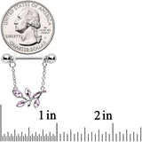 14G 9/16 Pink Gem Leaves of Love Chain Dangle Nipple Ring Set