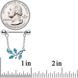 14G 9/16 Blue Gem Leaves of Love Chain Dangle Nipple Ring Set