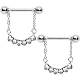14G 9/16 Clear Gem Link Heart Valentine Dangle Nipple Ring Set