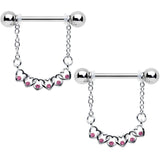 14G 9/16 Pink Gem Link Heart Valentine Dangle Nipple Ring Set