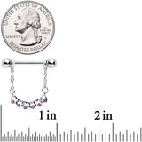 14G 9/16 Pink Gem Link Heart Valentine Dangle Nipple Ring Set