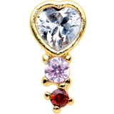 20G 1/4 Clear Pink Red CZ Gem Gold Tone Heart Valentine Nose Bone