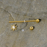 14G Clear Gem Gold Hue Snowflake Christmas Industrial Barbell 38mm