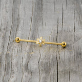 14G Clear Gem Gold Hue Snowflake Christmas Industrial Barbell 38mm