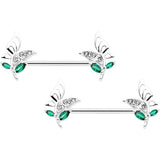 14G 9/16 Clear Gem Floral Butterfly Nipple Ring Set