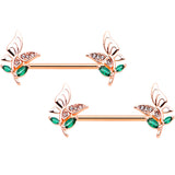 14G 9/16 Rose Gold Tone Clear Gem Flora Butterfly Nipple Ring Set