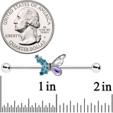 14G Blue Aurora Gem Super Glam Butterfly Industrial Barbell 38mm