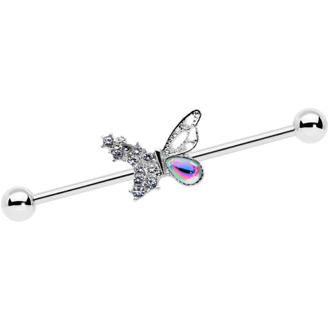 14G Clear Aurora Gem Super Glam Butterfly Industrial Barbell 38mm