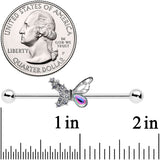 14G Clear Aurora Gem Super Glam Butterfly Industrial Barbell 38mm