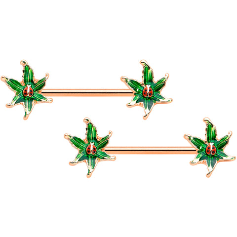 14G 5/8 Rose Gold Tone Tiny Ladybug Barbell Nipple Ring Set