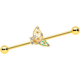 14G Clear CZ Gem Gold Tone Abstract Industrial Barbell 38mm