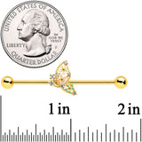 14G Clear CZ Gem Gold Tone Abstract Industrial Barbell 38mm