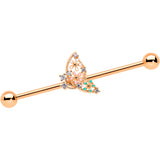 14G Clear CZ Gem Rose Gold Tone Abstract Industrial Barbell 38mm