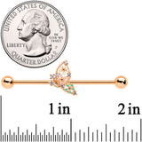 14G Clear CZ Gem Rose Gold Tone Abstract Industrial Barbell 38mm