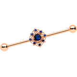 14G Blue Gem Rose Gold Tone Wicked Web Industrial Barbell 38mm
