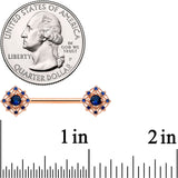 14G 9/16 Blue Gem Rose Gold Tone Wicked Web Nipple Ring Set