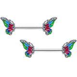 14G 1/2 Clear Gem Bright Beauty Butterfly Barbell Nipple Ring Set