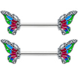 14G 1/2 Clear Gem Bright Beauty Butterfly Barbell Nipple Ring Set