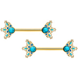 14G 9/16 Blue Turquoise Gold Tone Opulent Bloom Nipple Ring Set
