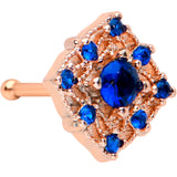 20G 1/4 Blue Gem Rose Gold Tone Wicked Web Nose Bone