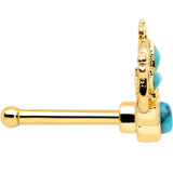 20G 1/4 Turquoise Gold Tone Opulent Flower Nose Bone