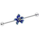 14G Clear Blue Gem Evening Flower Industrial Barbell 38mm