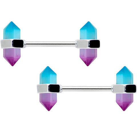 14G 9/16 Purple Ombre Tourmaline Natural Stone Barbell Nipple Ring Set