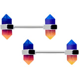 14G 9/16 Blue Ombre Tourmaline Natural Stone Barbell Nipple Ring Set