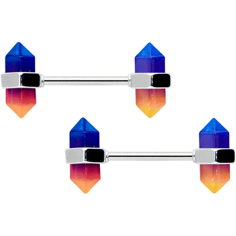 14G 9/16 Blue Ombre Tourmaline Natural Stone Barbell Nipple Ring Set