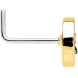 20G 1/4 Green Gem Gold Tone Pot Leaf Circle L Shape Nose Ring