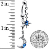 Clear Blue Gem Crescent Moon Star Double Mount Dangle Belly Ring
