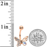 Clear Aurora Gem Rose Gold Tone Super Glam Butterfly Belly Ring