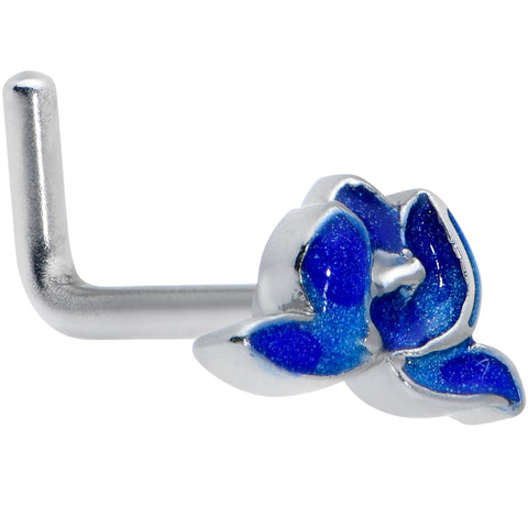 18G 5/16 Lovely Blue Lotus Flower L Shape Nose Ring