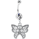 Clear CZ Gem Ultra Luxe Butterfly Dangle Belly Ring