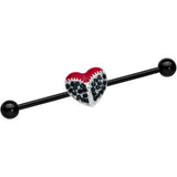 14G Black CZ Gem Black Unzipped Heart Industrial Barbell 38mm
