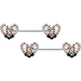 14G 9/16 Clear Gem Tie Me Up Corset Heart Barbell Nipple Ring Set