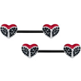 14G 9/16 Black CZ Gem Black Unzipped Heart Barbell Nipple Ring Set