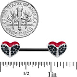 14G 9/16 Black CZ Gem Black Unzipped Heart Barbell Nipple Ring Set