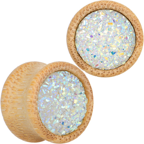 5/8 White Druzy Stone Wood Saddle Plug Set