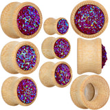 5/8 Pink Druzy Stone Wood Saddle Plug Set