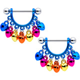 14G 9/16 Bulb Mardi Gras Dangle Nipple Shield Set