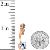 Clear CZ Gem Rose Gold Tone Triple Drop Round Belly Ring