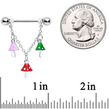 14G 9/16 Pink Green Red Mushroom Chain Dangle Nipple Ring Set