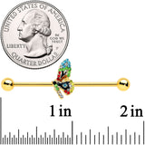 14G Blue Gem Gold Tone Glitz Dragonfly Industrial Barbell 38mm