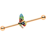 14G Blue Gem Rose Gold Tone Dragonfly Industrial Barbell 38mm